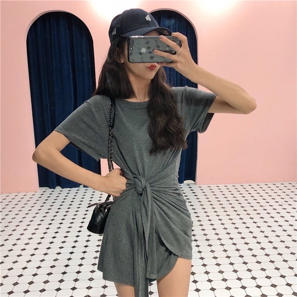 NWT Grey Shirt Dress with Knot - Picture 1 of 3